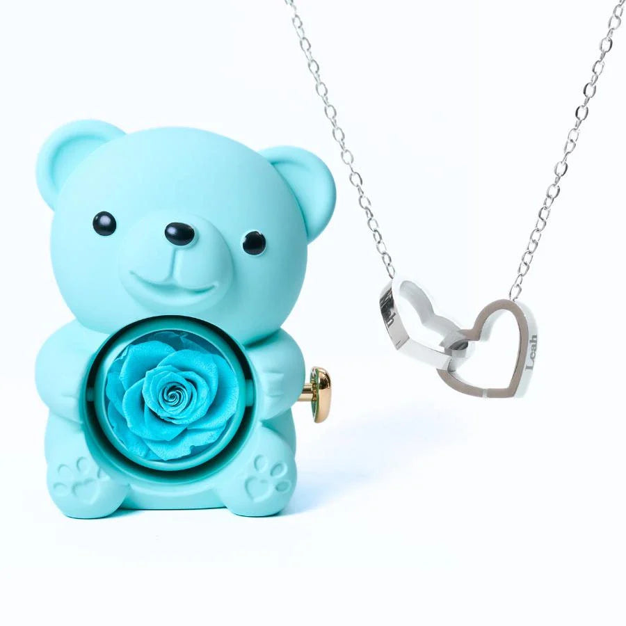 Oso de Rosas Eternas y Collar Personalizado