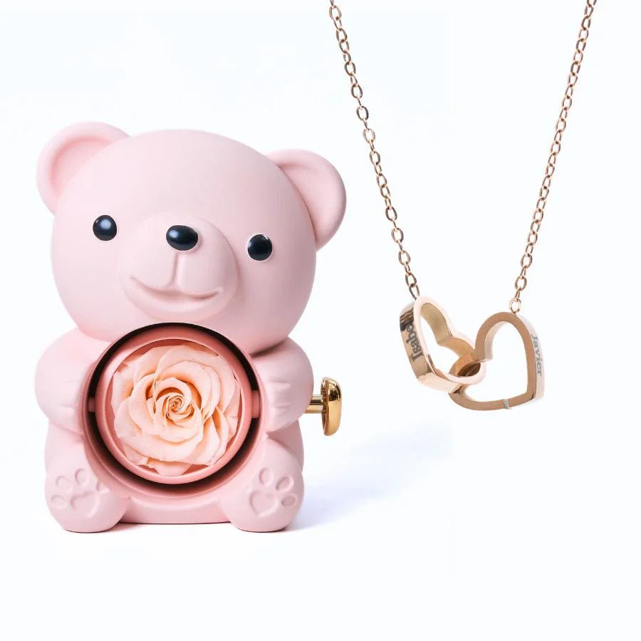 Oso de Rosas Eternas y Collar Personalizado