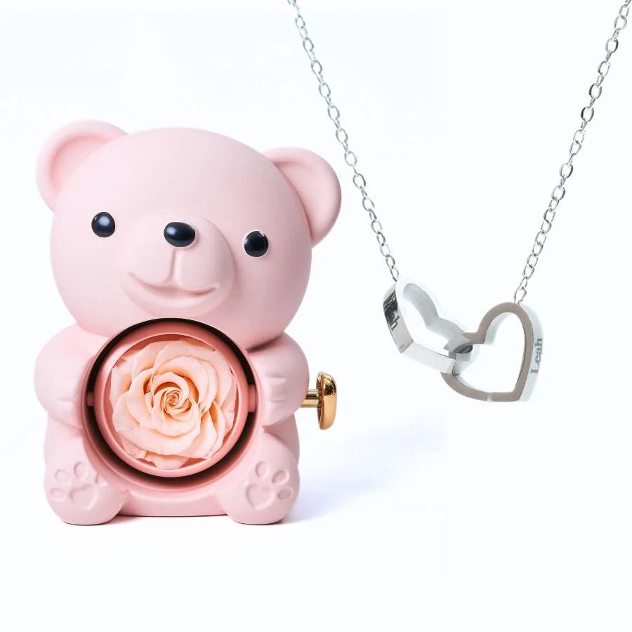 Oso de Rosas Eternas y Collar Personalizado