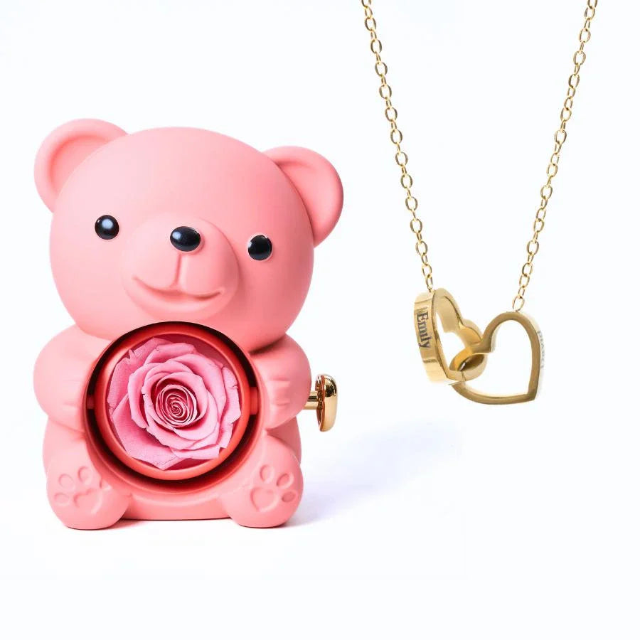 Oso de Rosas Eternas y Collar Personalizado