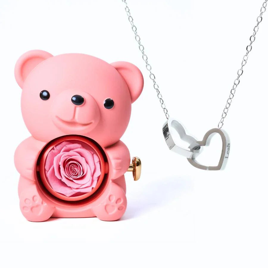 Oso de Rosas Eternas y Collar Personalizado
