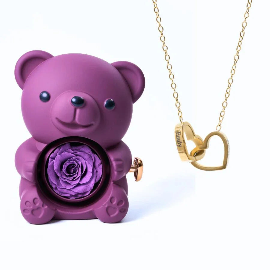 Oso de Rosas Eternas y Collar Personalizado