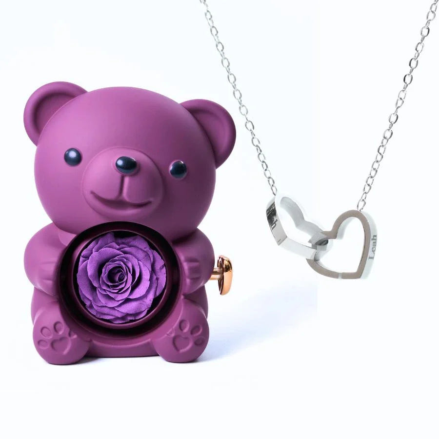 Oso de Rosas Eternas y Collar Personalizado