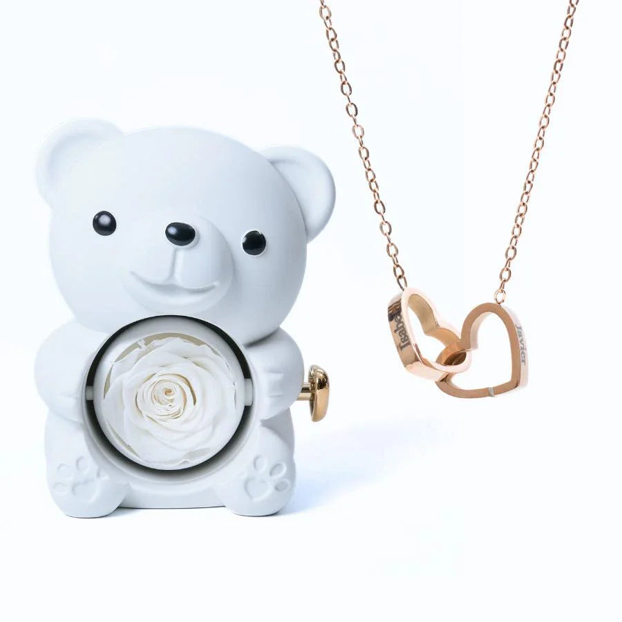 Oso de Rosas Eternas y Collar Personalizado