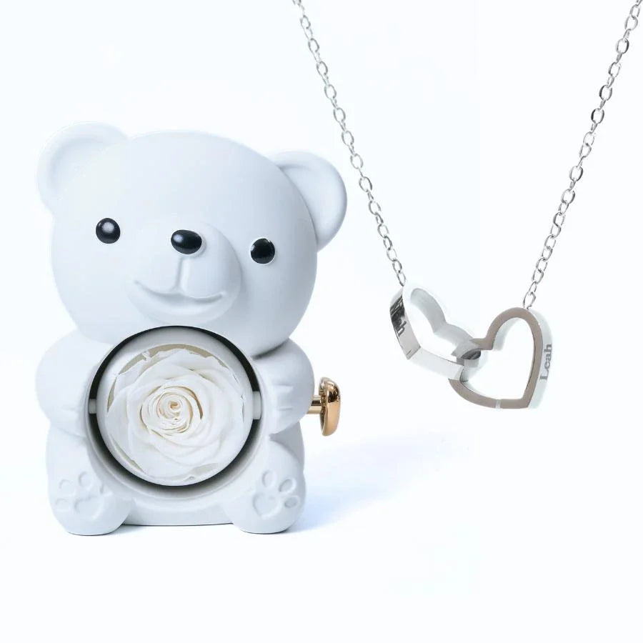 Oso de Rosas Eternas y Collar Personalizado