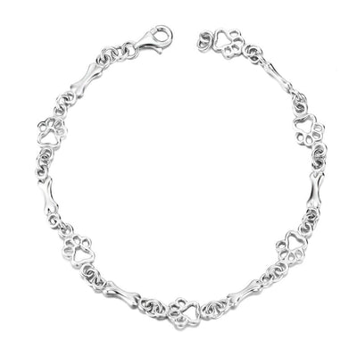 Pulsera con Dijes de Huella y Hueso en Plata