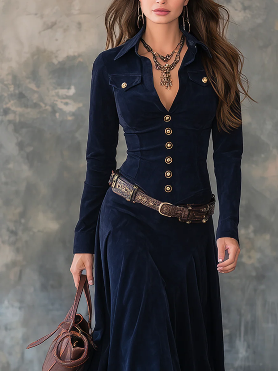 Martina – Vestido Largo Vintage con Bolsillos