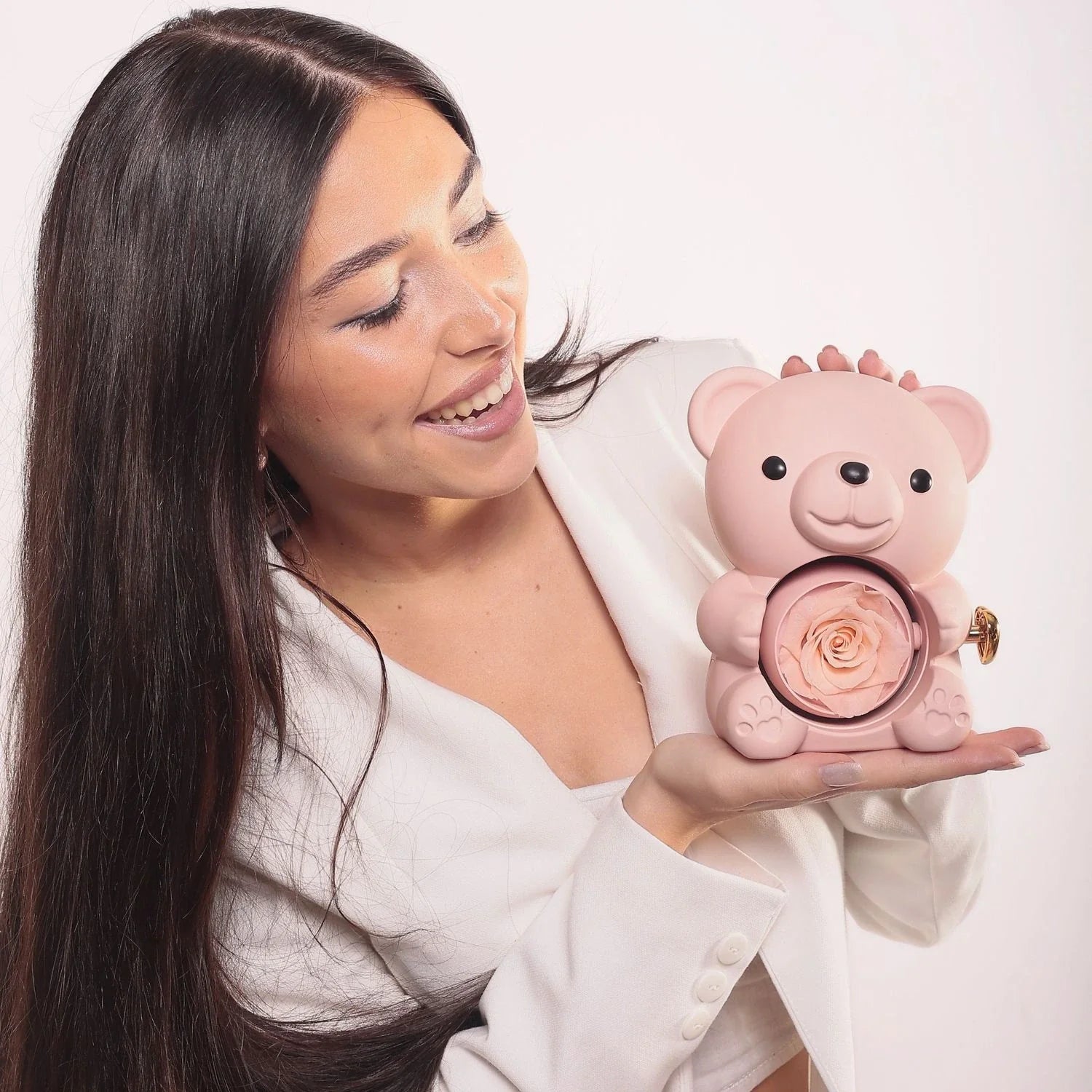 Oso de Rosas Eternas y Collar Personalizado