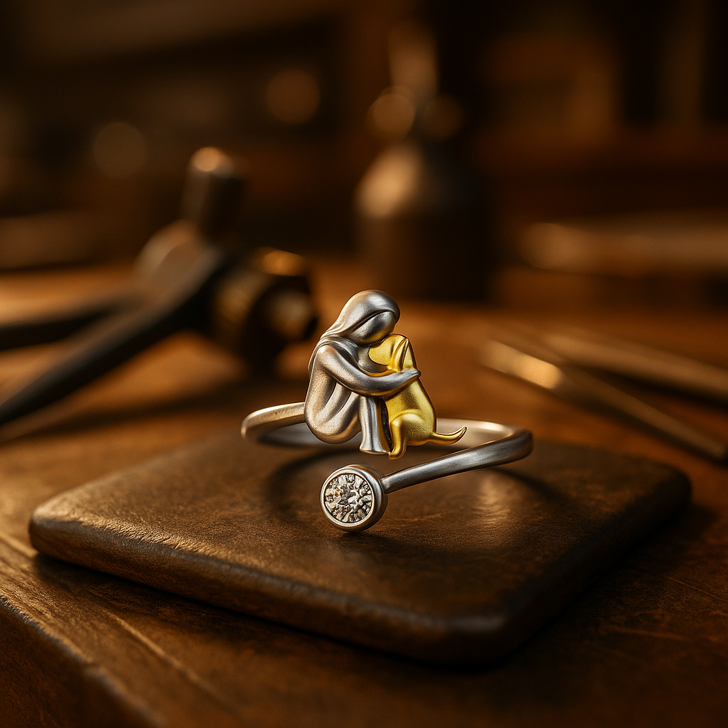 Anillo con Perro en Plata y Zirconias