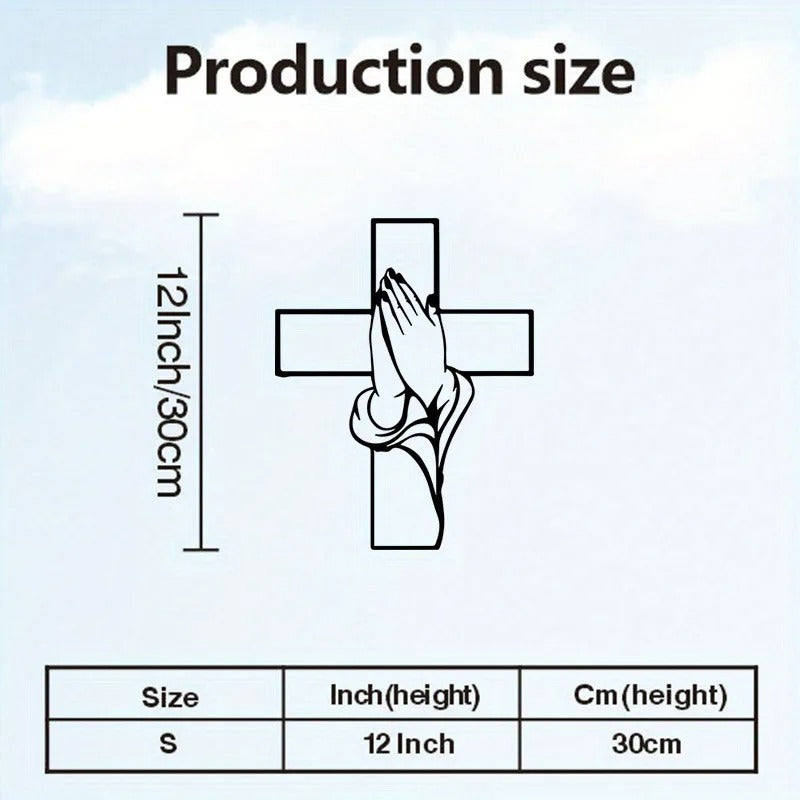 FaithHands – Cruz metálica de pared con manos en oración
