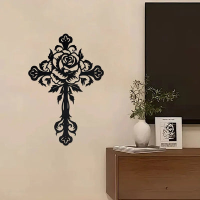 FloraCross – Cruz metálica de pared con motivos florales